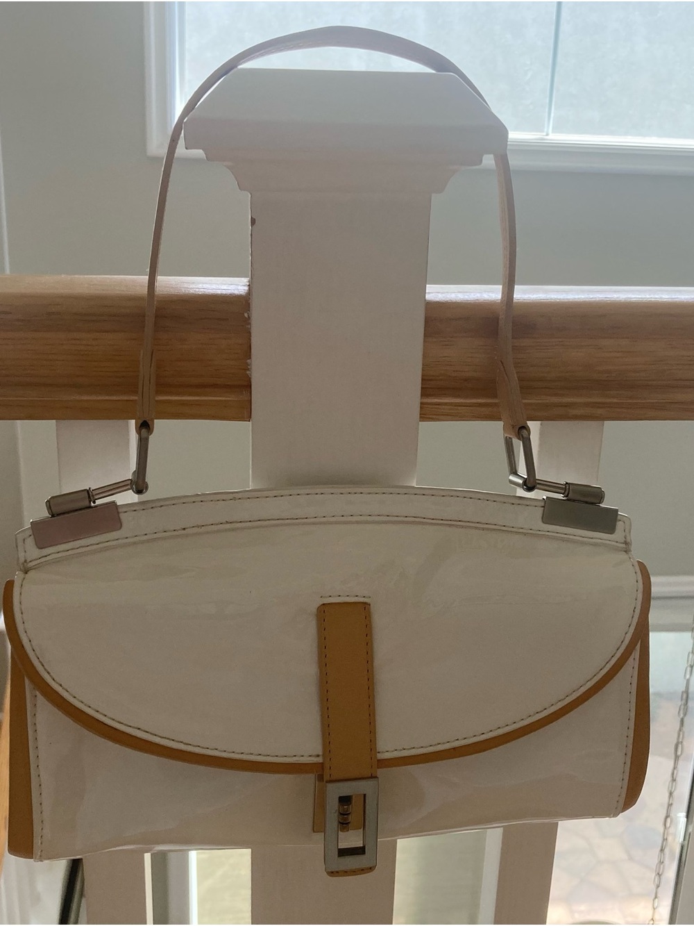 Botkier White and Tan Patent Shoulder Bag
